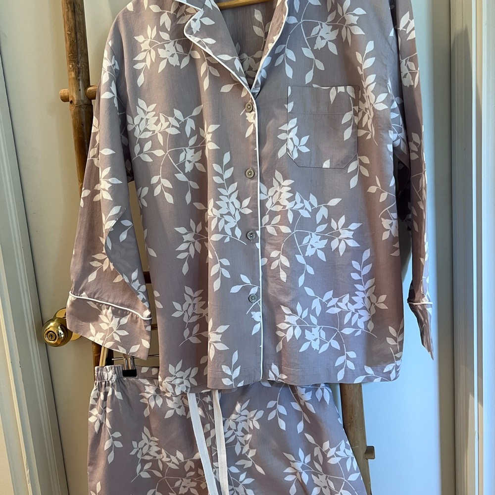 Natori Floral Pajama Set in Lavender/Gray and White